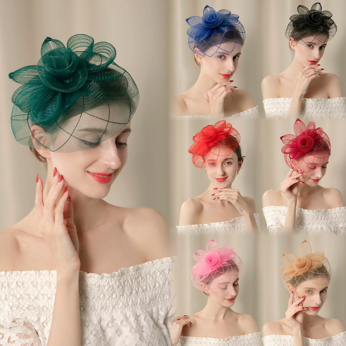 A handmade mesh top hat for ladies with a hairpin, suitable for Christmas, parties, birthdays, horse racing festivals, weddings, afternoon tea, church hats and Derby hats