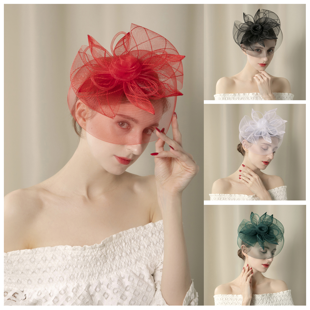 A beautiful and charming Christmas, Halloween party, horse racing, wedding hat, afternoon tea, church hat, small top hat with hair band and clip for two uses