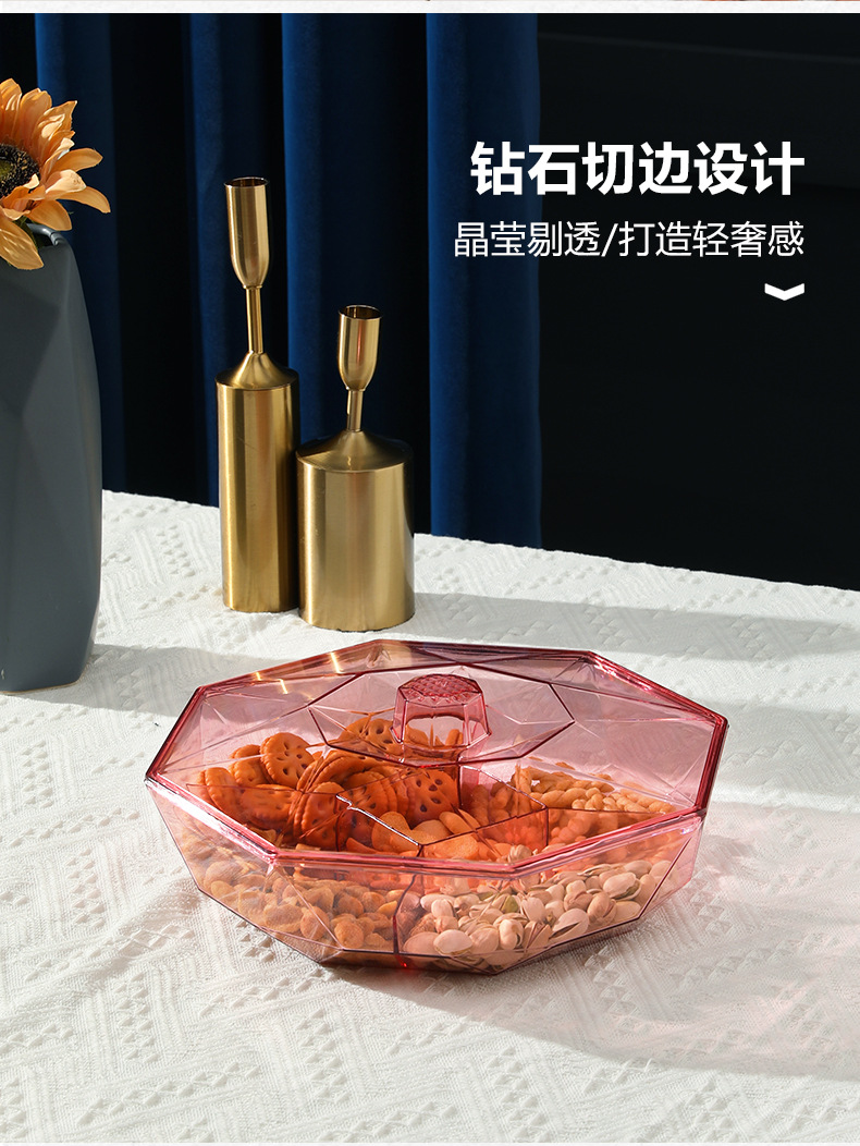 X106-8860零食盒糖果盒家用透明轻奢2022新款干果盒分格带盖简约详情图4