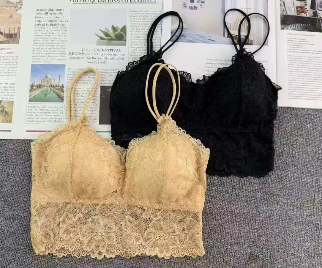 A1# Export to Africa and the Middle East, inventory of beautiful back, romantic lace strapless women's innerwear with chest pads, thin shoulder straps and halter tops QNI full figure