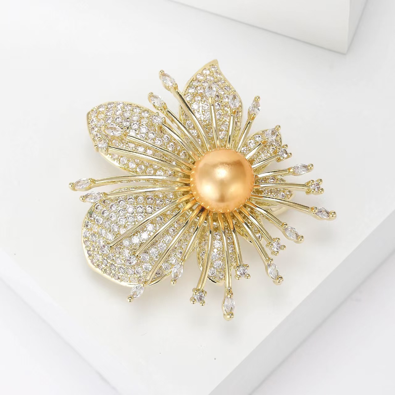 2021 Light Luxury Micro-inlaid Zircon Orchid Brooch, Noble Lady court-style brooch decoration, anti-glare Pearl Flower Pin pic 3