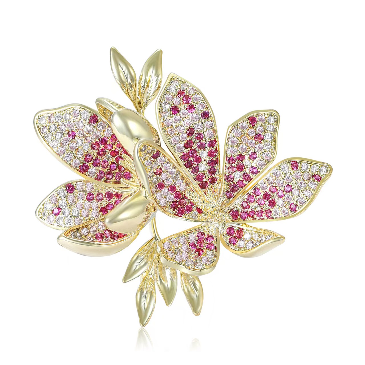 Korean-style fashionable three-dimensional micro-inlaid zircon flower brooch, elegant brooch, women's shawl buckle, suit cheongsam accessory brooch details Picture