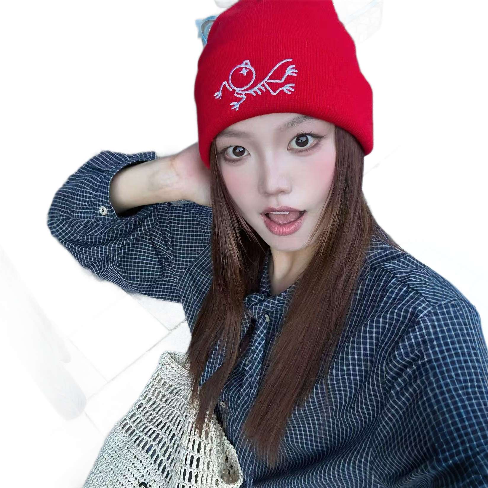 Embroidered knitted hats for women, autumn and winter woolen hats, outdoor warm cold hats, acrylic embroidered knitted hats, adult winter hats details Picture