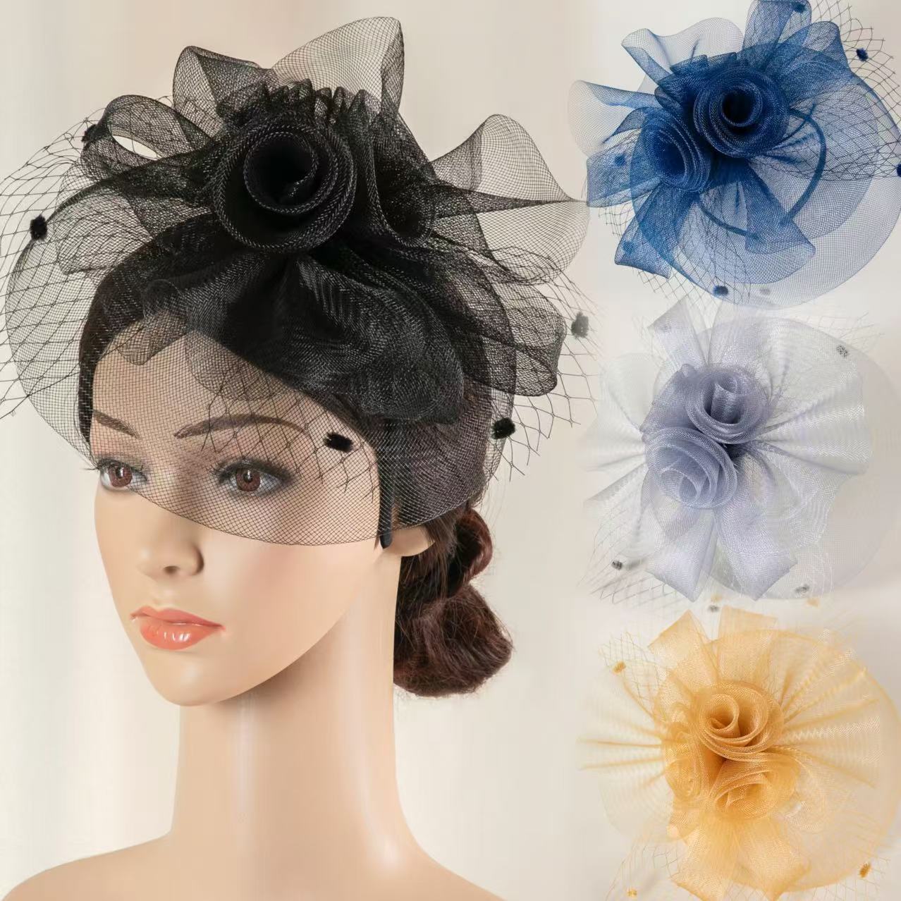 1 piece of hand-made mesh headwear and flower-decorated hat for women, suitable for tea parties, birthdays, horse races, weddings, and church top hats