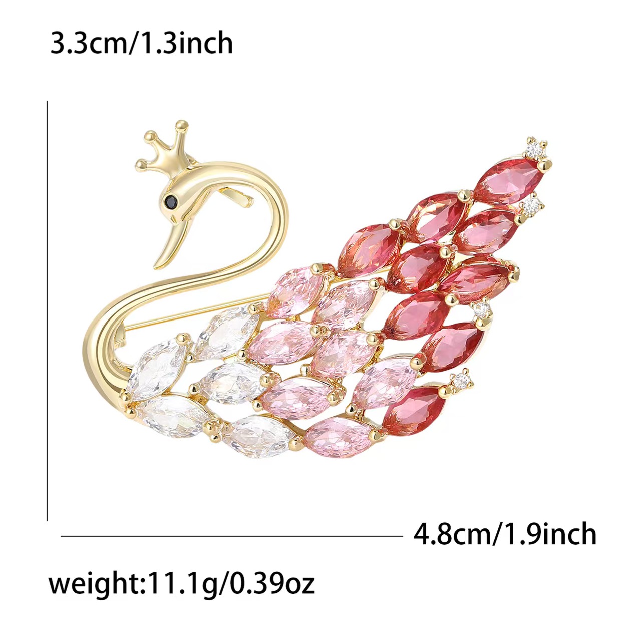 European, American and Korean version micro-inlaid zircon swan brooches, fashionable women's clothing accessories, corsages and creative small crystal animal pins Specification image