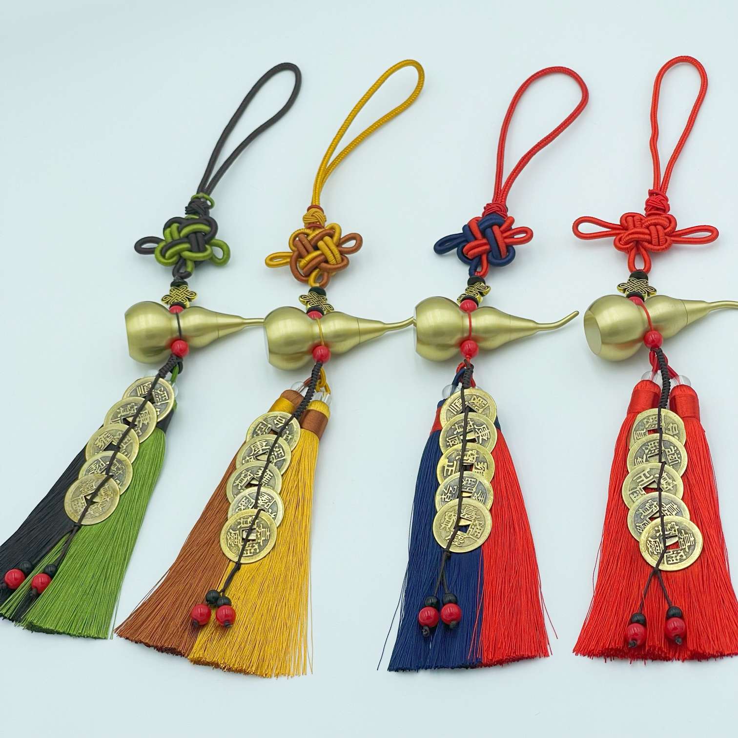 义乌市琳烺工艺品 双色结黄铜拉丝葫芦五帝铜钱挂件详情图2