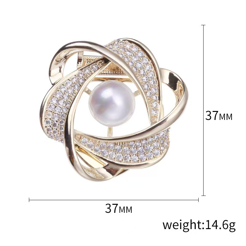 A simple and elegant European and American retro silk scarf buckle pearl zircon brooch is popular in summer. It features a knot at the corner and a cinched waist pin Specification image