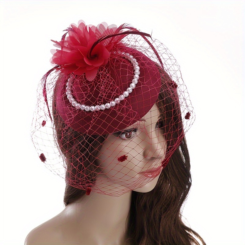 1 lady's face mask, gauze top hat, hairpin, Halloween, Christmas, afternoon tea, holiday party, birthday gift, horse racing bride hat, Derby hat, church cap, strap, clip Specification image