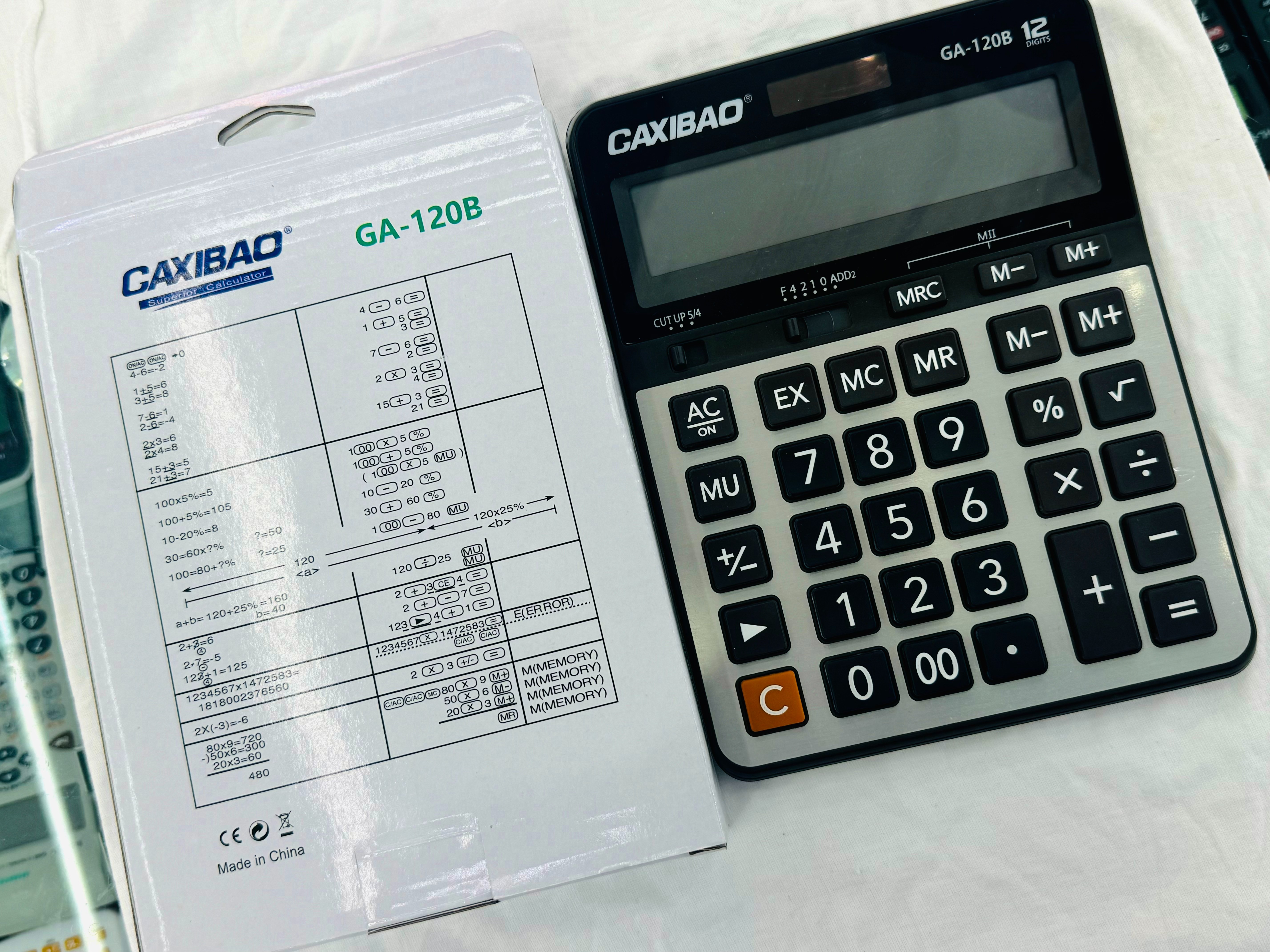 GAXIBAO GA120 12-digit calculator, specifically designed for office use in accounting and finance, featuring a large screen, large buttons, battery and solar power Item Picture