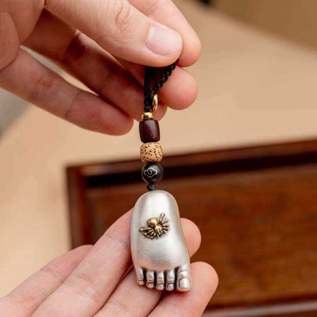 JUKUNBAO "Contentment Brings Happiness" small handle silver pendant hand-woven pendant Specification image