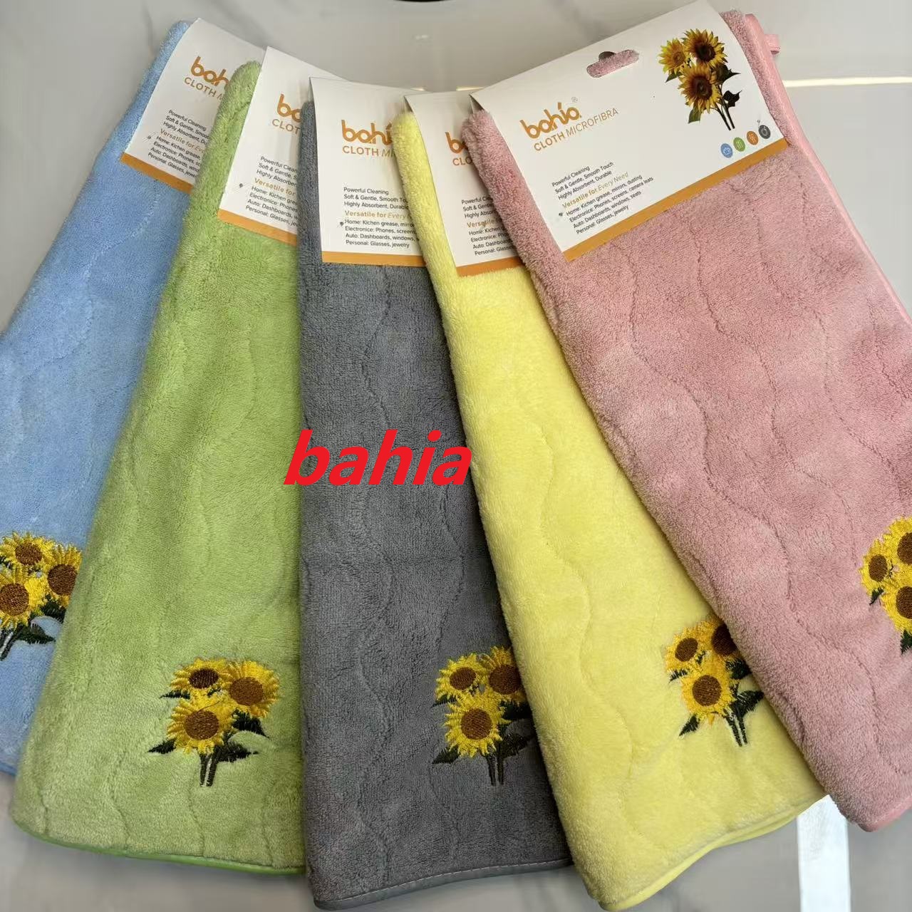 35*75cm条纹清洁巾 刺绣向日葵毛巾 茶室吸水清洁茶巾 bahia