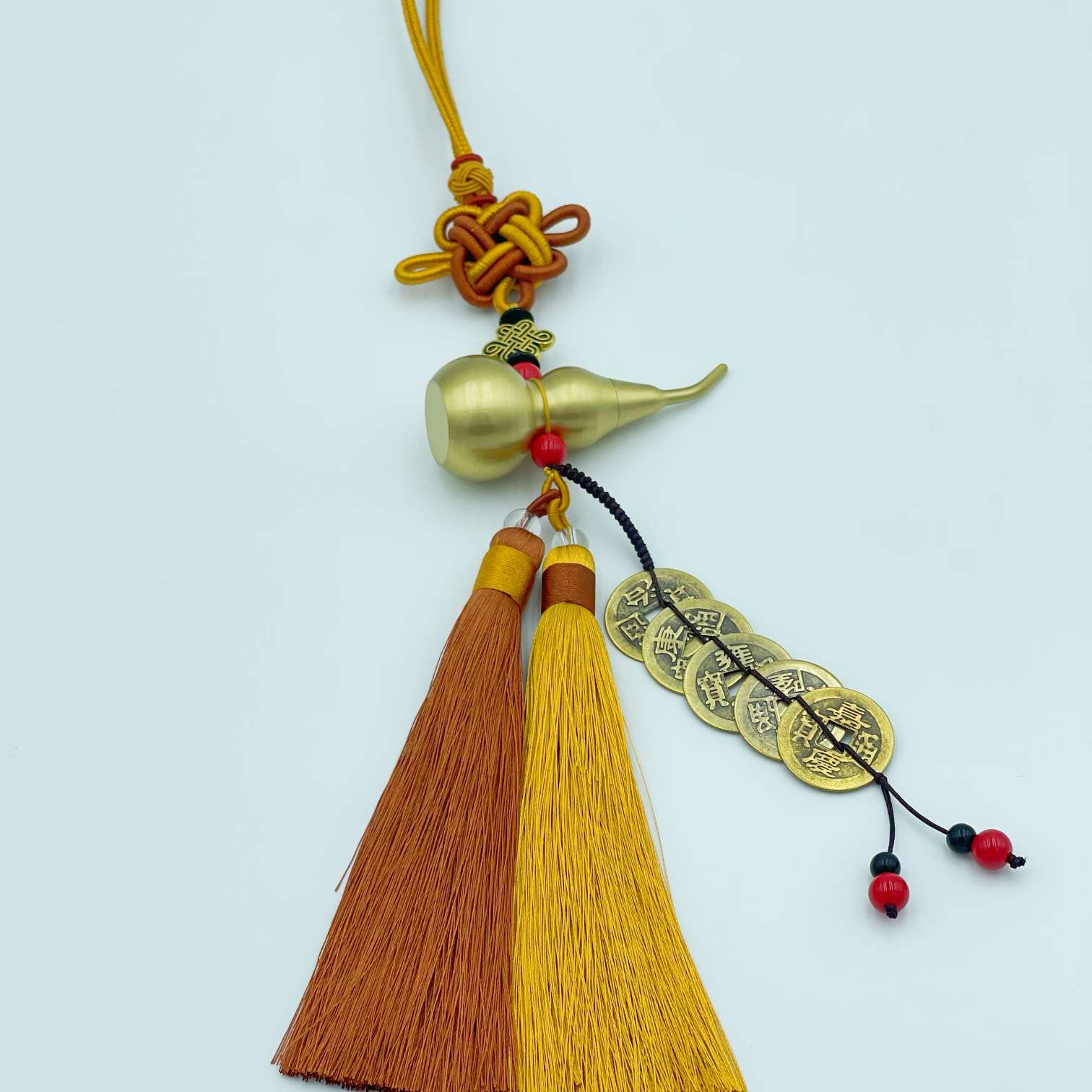 义乌市琳烺工艺品 双色结黄铜拉丝葫芦五帝铜钱挂件详情图5