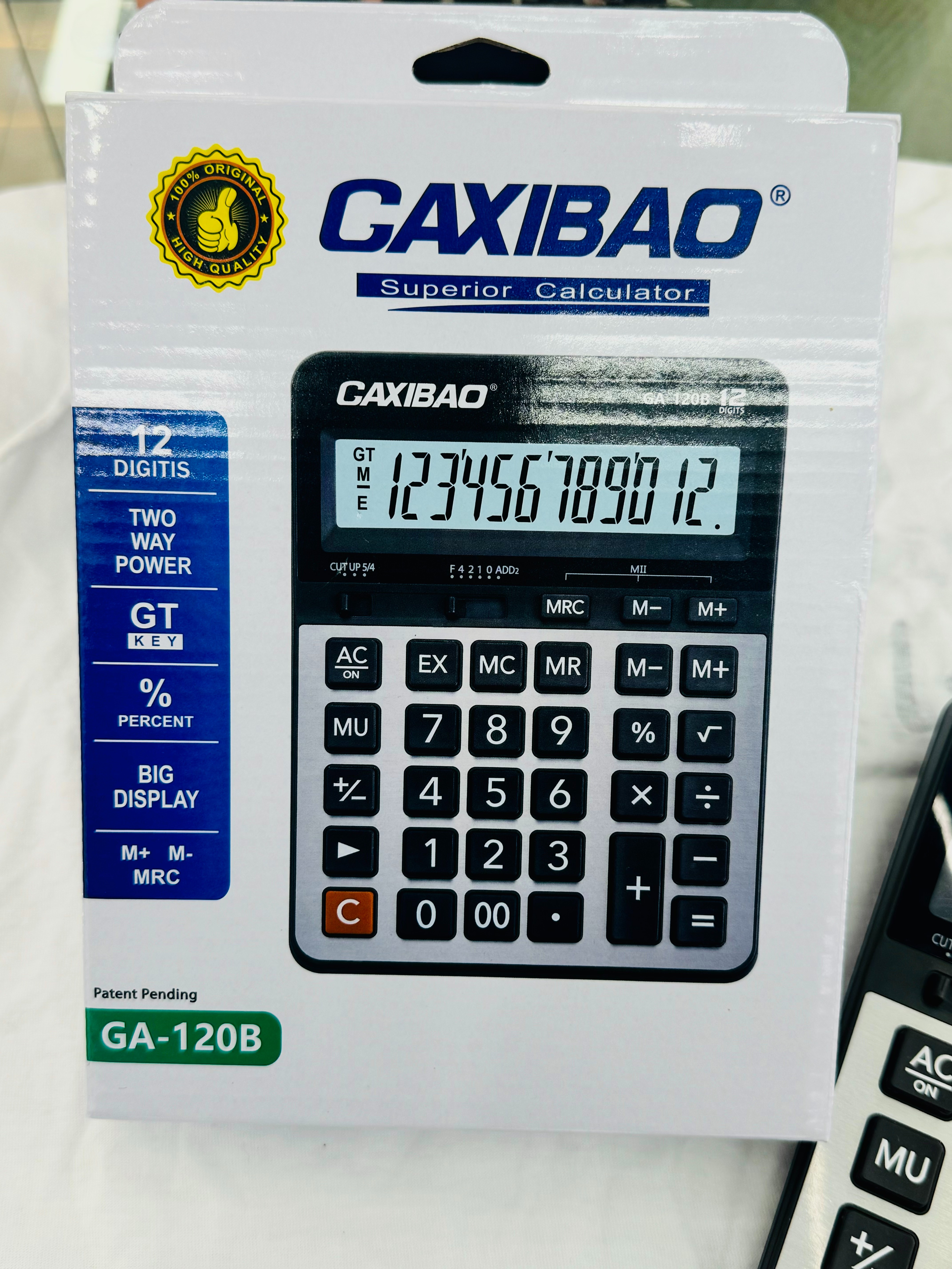 GAXIBAO GA120 12-digit calculator, specifically designed for office use in accounting and finance, featuring a large screen, large buttons, battery and solar power Application Scenario