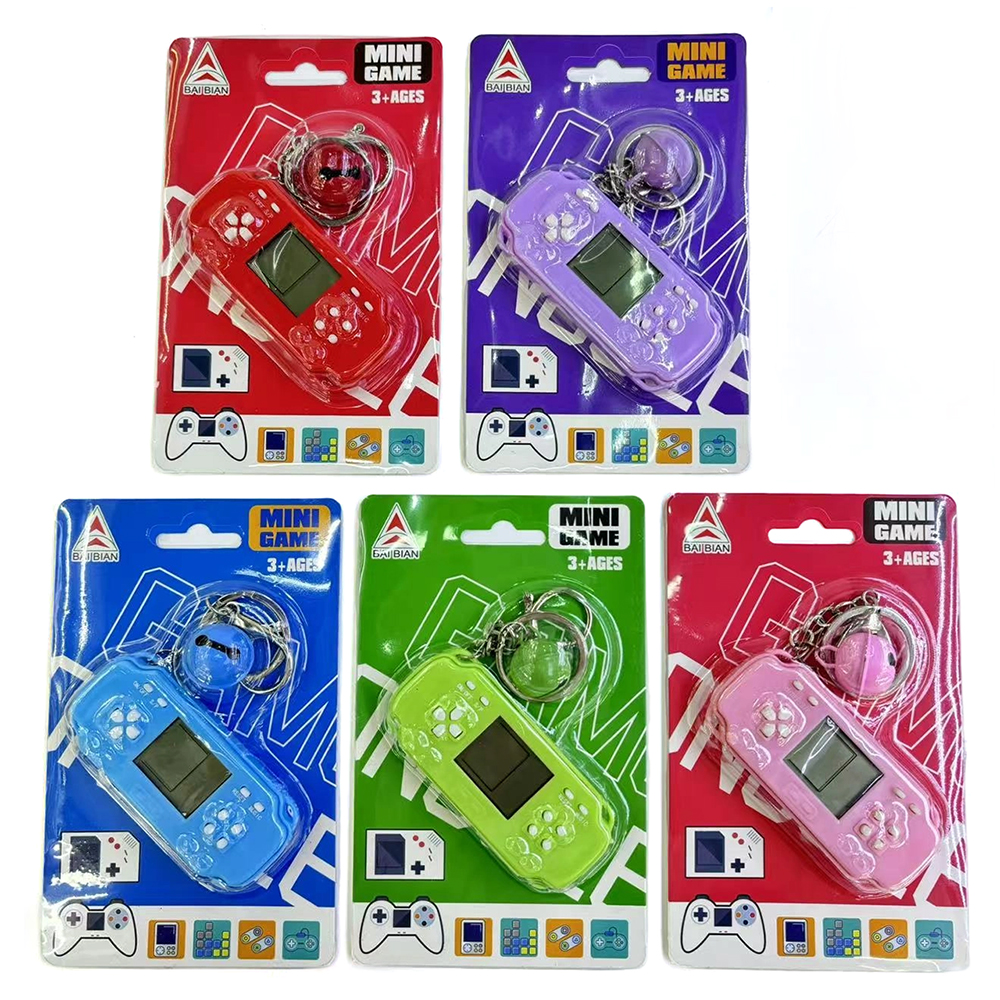 E29-C/T oval-shaped small game console with bell, solid color transparent color mixed color handle keychain small pendant, childhood memory game Tetris Specification image