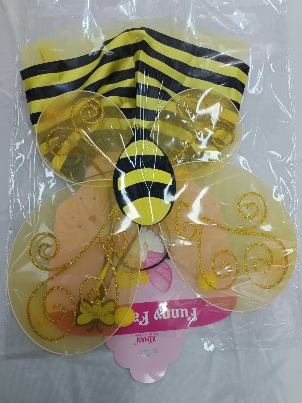 蜜蜂主题装饰品配蝴蝶翅膀和条纹布料3D打印泡大珠玩具