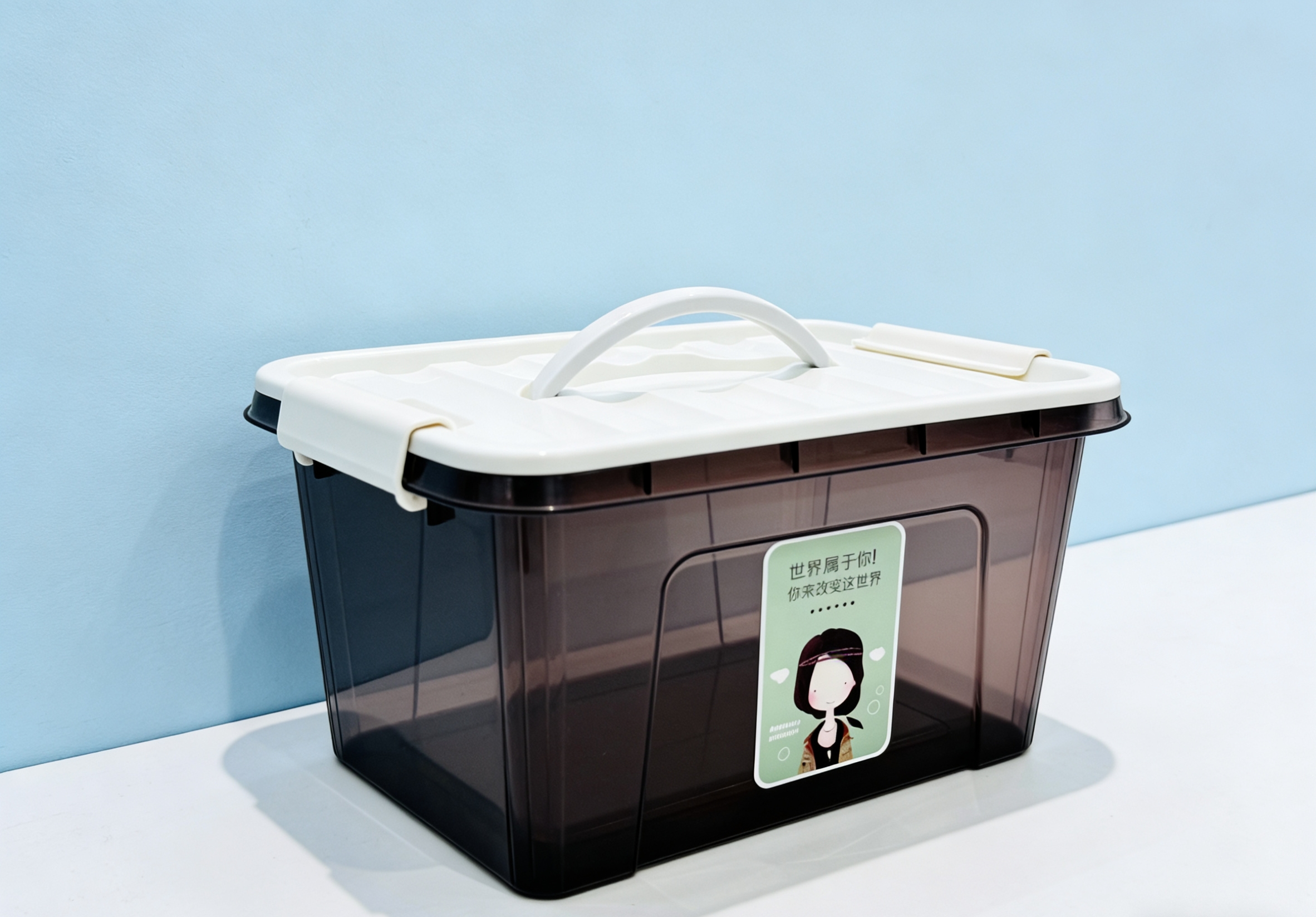 High-appearance-level transparent storage box with handle sealing dust-proof organization box, multi-functional storage box for living room and bedroom with stickers wholesale details Picture