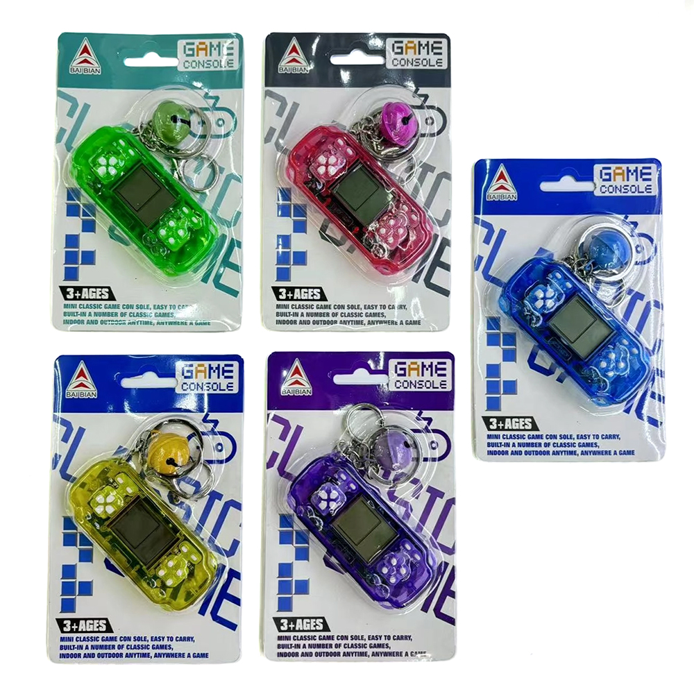 E29-C/T oval-shaped small game console with bell, solid color transparent color mixed color handle keychain small pendant, childhood memory game Tetris Application Scenario