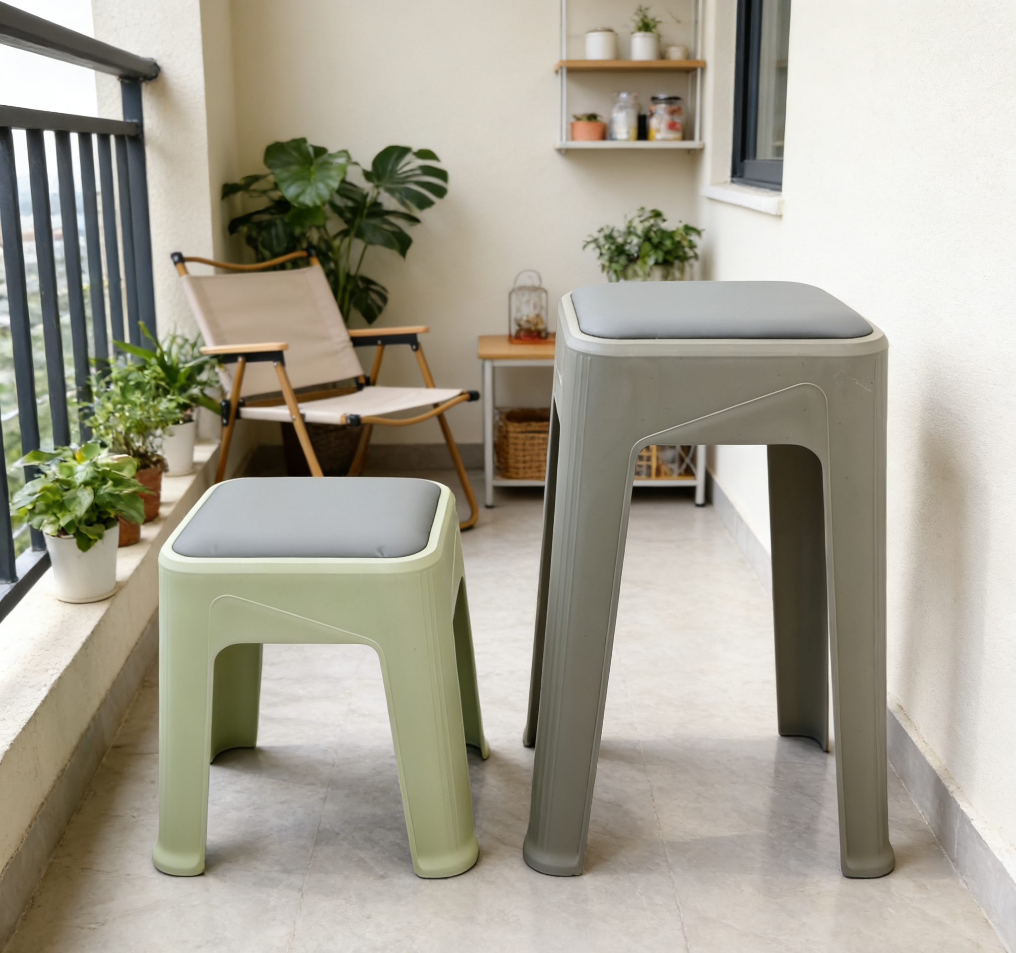 Soft and elastic plastic square stools reinforce load-bearing capacity, spare stools for living rooms and dining rooms, two-color soft-padded plastic stools, thickened anti-slip household high and low stools wholesale Specification image