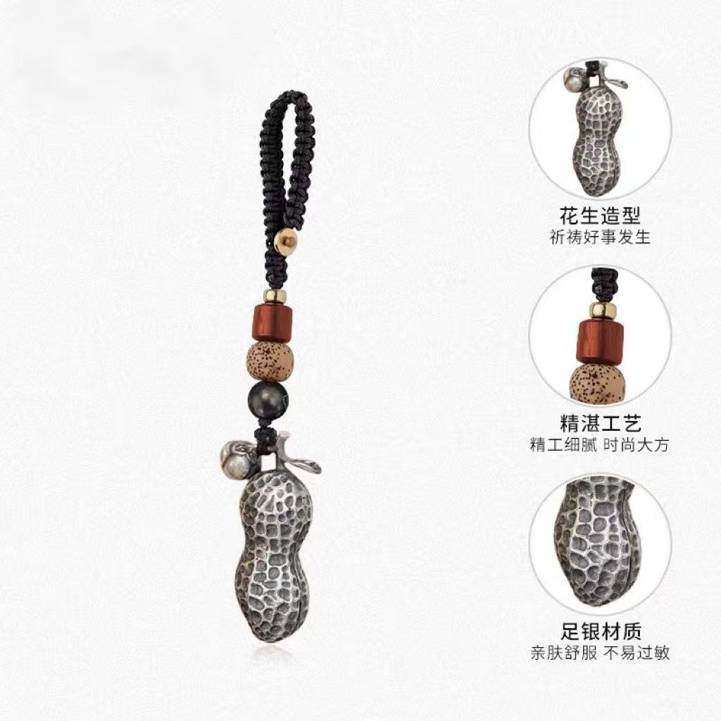 JUKUNBAO pure silver peanut pendant, Good Persimmon occurrence, Chinese retro keychain bag pendant, trendy bag hanging Application Scenario