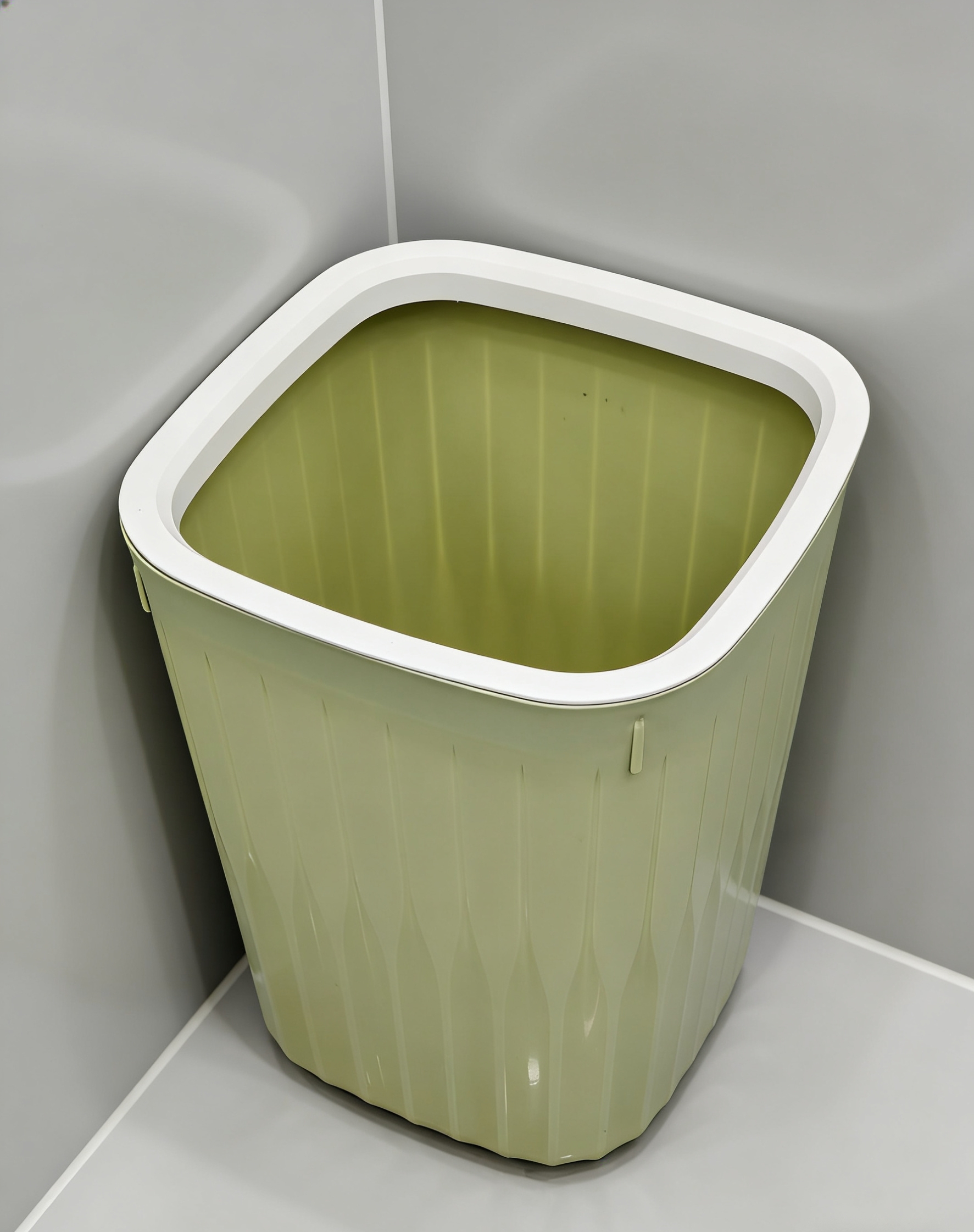 高颜值浅绿色方桶家用客厅厨房竖纹无盖垃圾筒批发   浅绿色方形竖纹垃圾桶家用客厅无盖大容量垃圾筒批发
