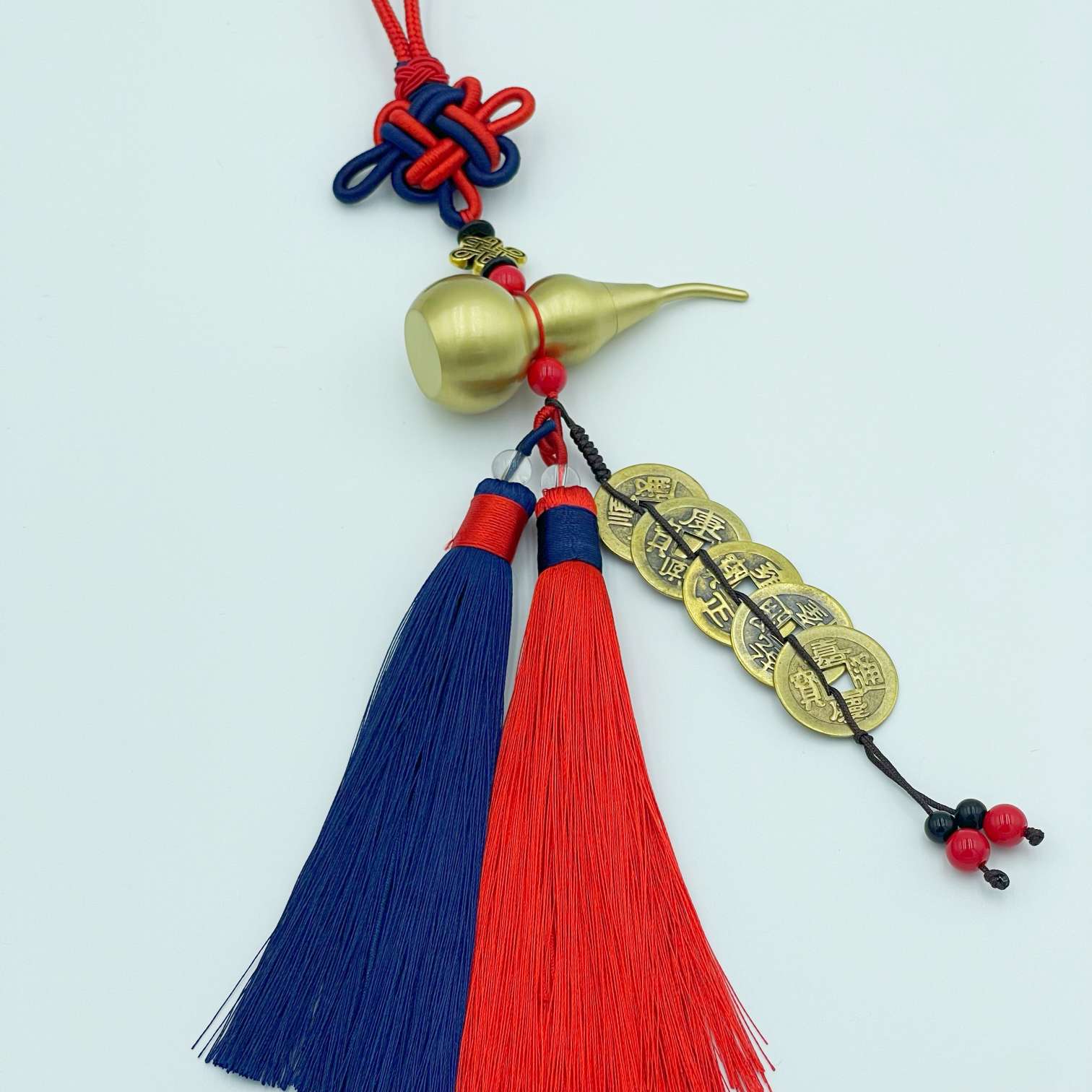 义乌市琳烺工艺品 双色结黄铜拉丝葫芦五帝铜钱挂件详情图4