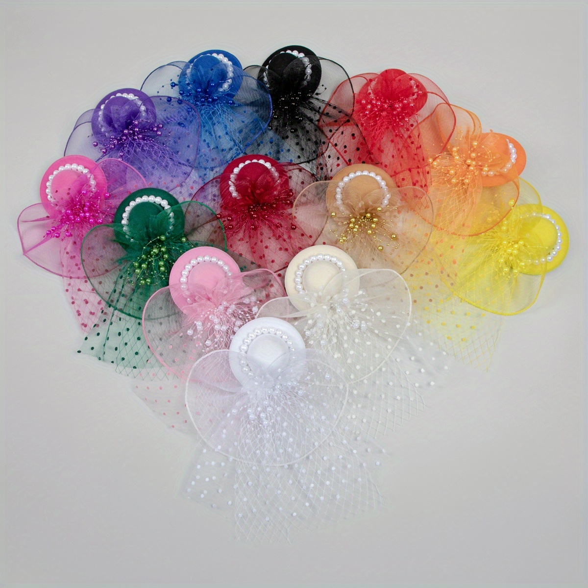 1pcs网状面纱网纱珍珠头饰小礼帽适用于派对万圣节圣诞节婚礼德比帽茶会配饰教堂帽圣诞老人礼物圣诞发夹发饰帽带夹子