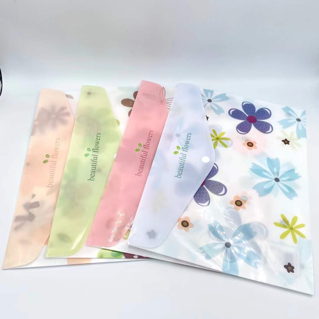 Cartoon floral button bag, office materials bag, A4 storage bag, student test paper classification bag