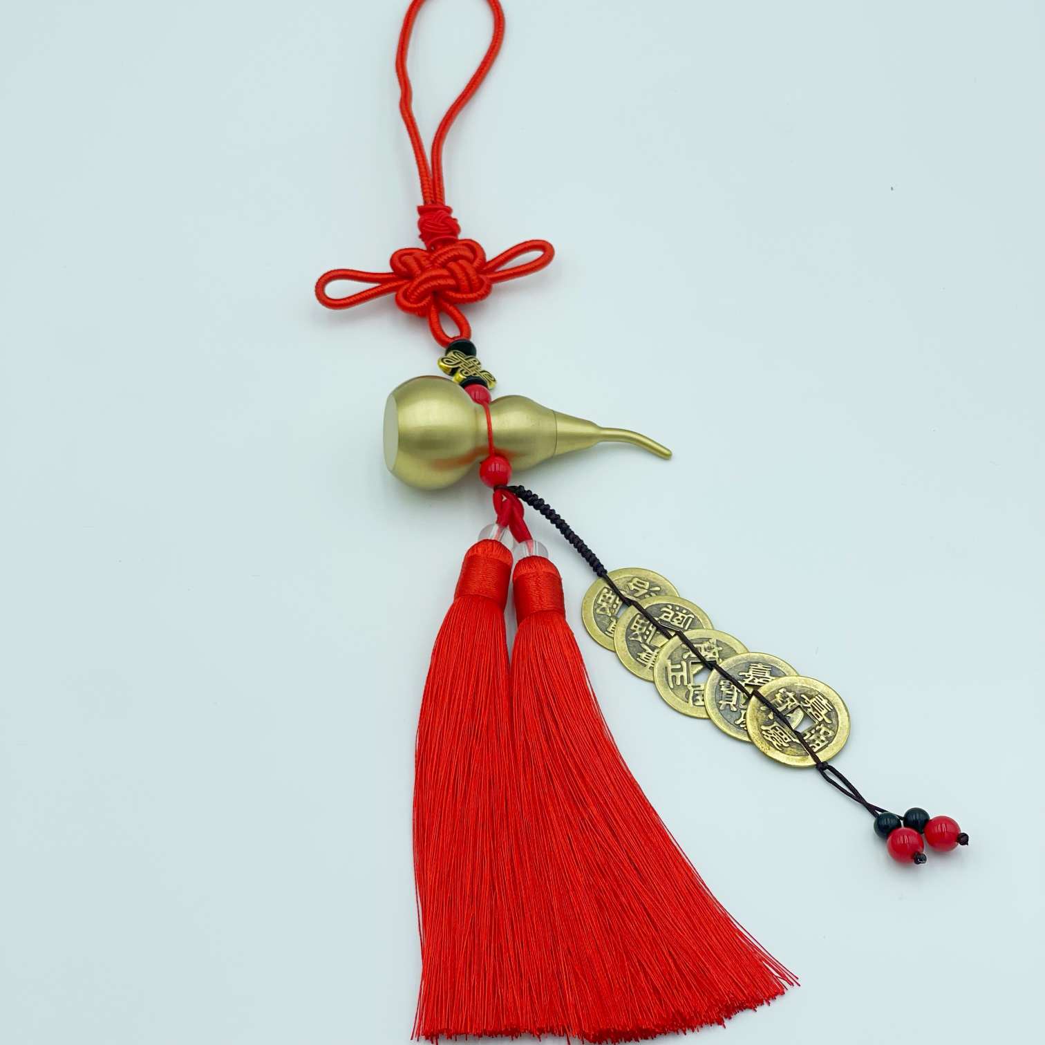 义乌市琳烺工艺品 双色结黄铜拉丝葫芦五帝铜钱挂件详情图3