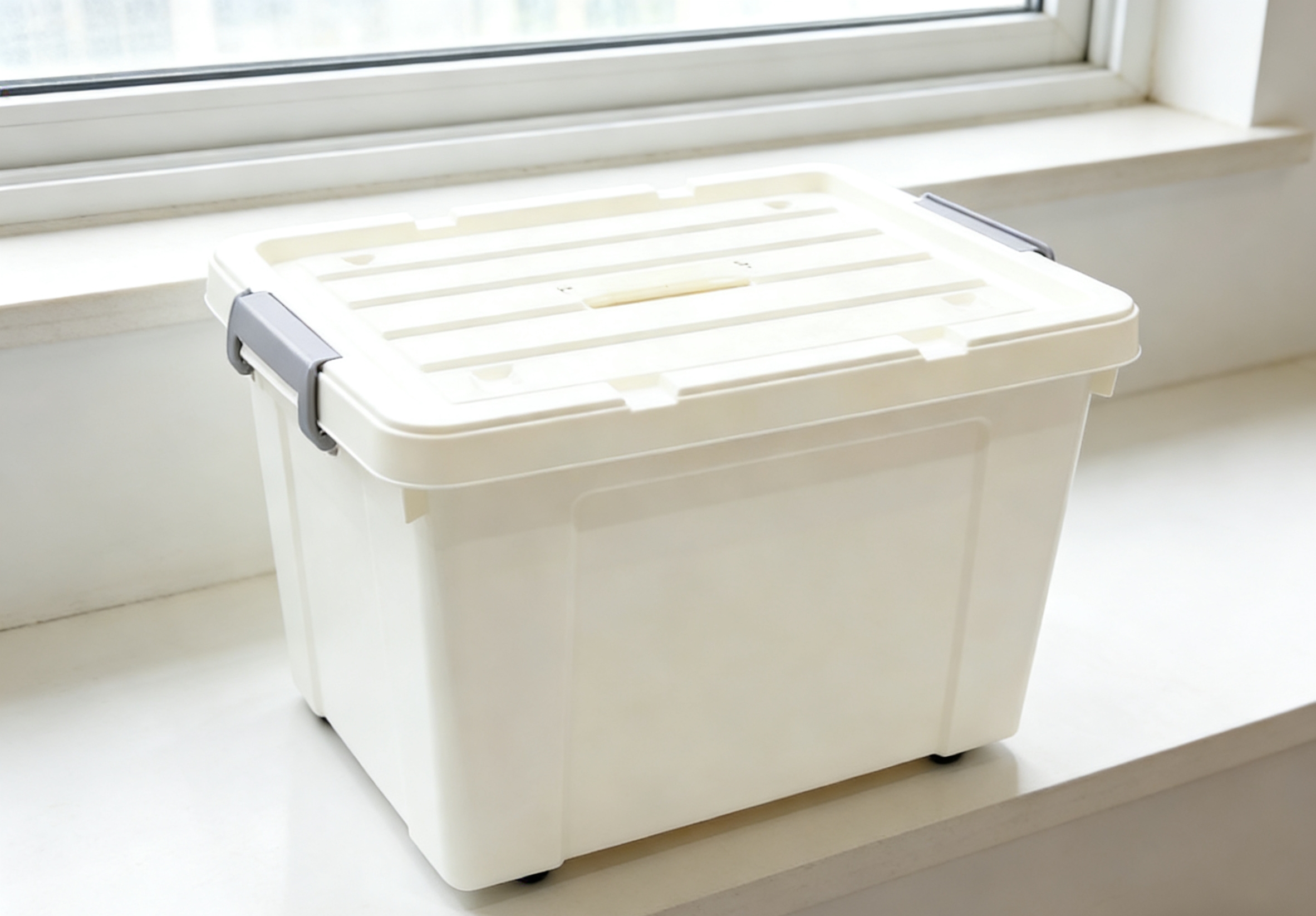 White plastic storage box, organizing box, household storage box, fabric food-grade sealed can, multi-functional storage box wholesale, household thickened white storage box with handle, easy to move, organizing box, multi-functional for living room, bedroom and balcony details Picture