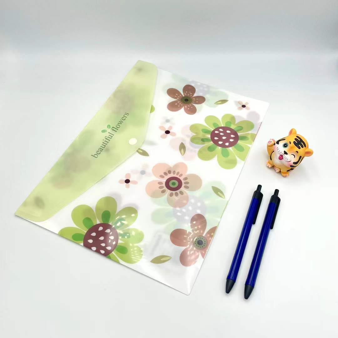 Cartoon floral button bag, office materials bag, A4 storage bag, student test paper classification bag Item Picture