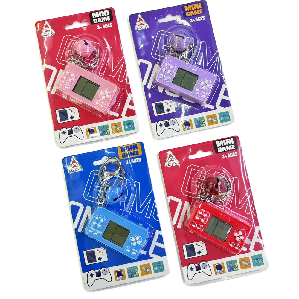 E28-C/T square small game console with bell, solid color transparent color mixed color handle keychain small pendant, childhood memory game Tetris