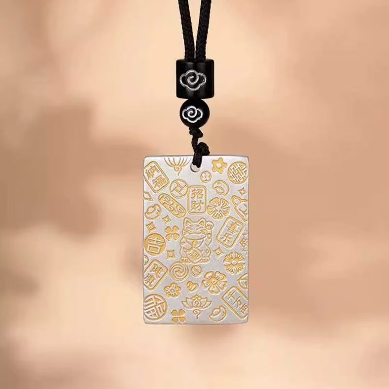 999 pure silver with gold plating, a simple and retro keychain pendant in a traditional Chinese style details Picture