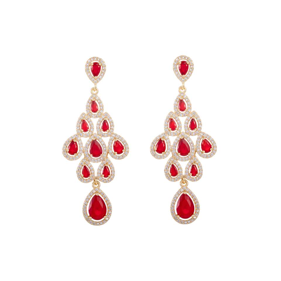 The same style of red water drop tassel design stud earrings with full diamonds as on Xiaohongshu, exuding a sense of high-end sophistication and is versatile and exquisite detail image 3