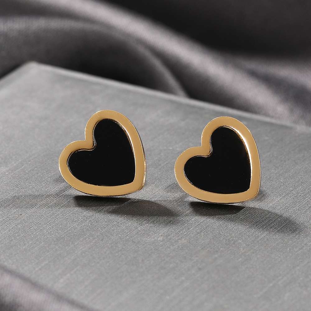 Stainless steel black butterfly earrings, geometric stud earrings, round earrings, cross-border simple earrings detail image 3