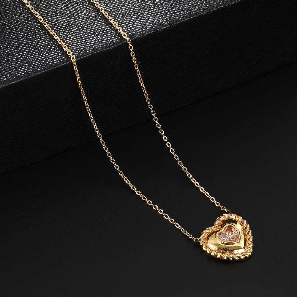 爱心不锈钢项链花朵项链18K保色女士锁骨链时尚外贸跨境项链带钻项链细节图