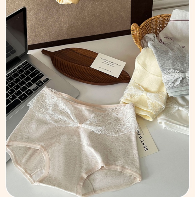 New women's underwear lace lace cotton extended length triangle underwear lace bow breathable cotton high-waisted underwear details Picture