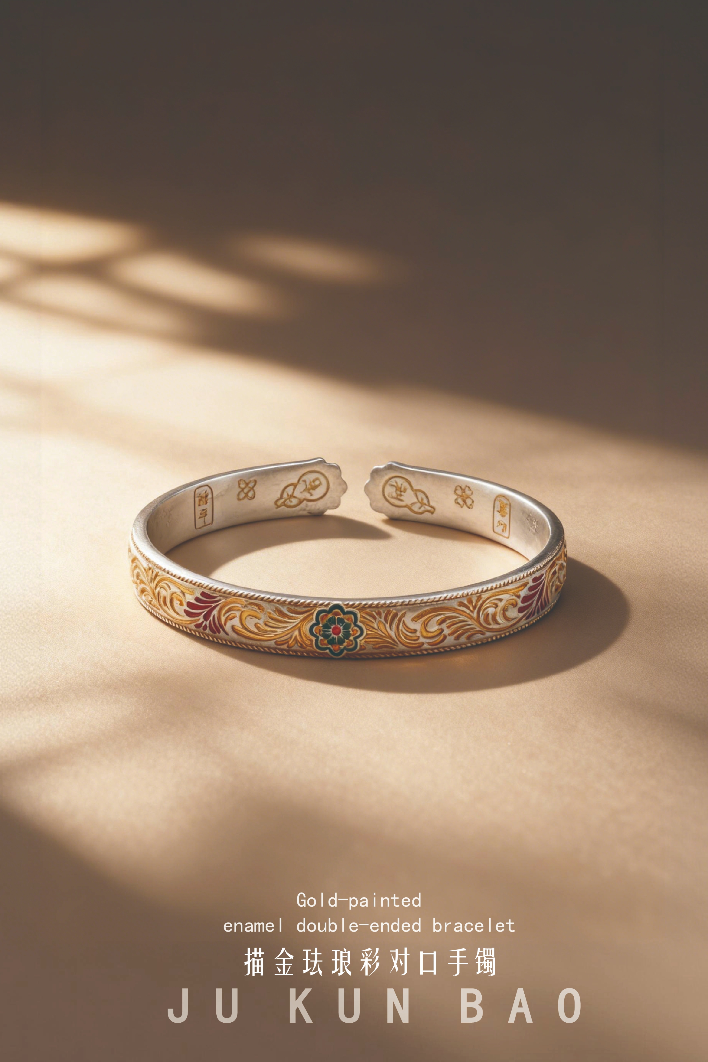 999 pure silver, gold-plated and enamel-painted pair bracelet, silver gold-plated gold jewelry bracelet, fashionable and simple for women Item Picture