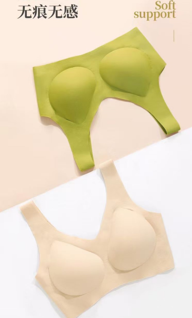 Traceless ice silk fixed cup, small light core, traceless sleep, machine-washable sports elastic bra, thin, frameless vest details Picture