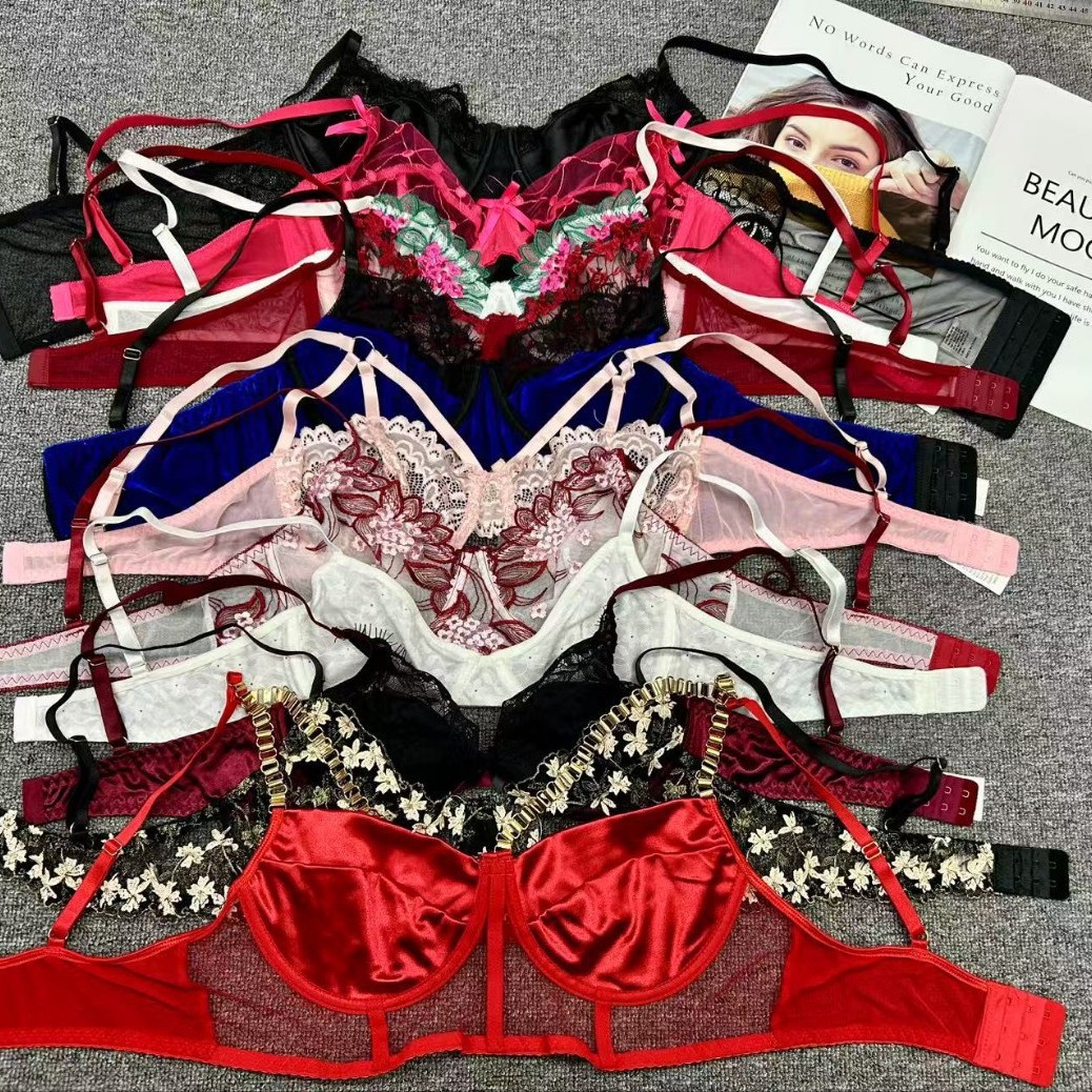 B0284# Low Price Stock Mixed export Women's Soft Lace Thin Breathable Bra Sexy Cushion-free large size Gathering Bra Fun Bra QNI full figure