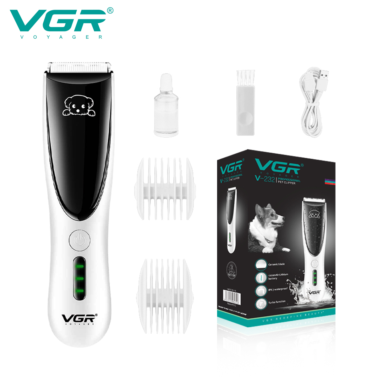 VGR232专业大功率防水低噪音猫狗剪毛器宠物店充电家用宠物理发器