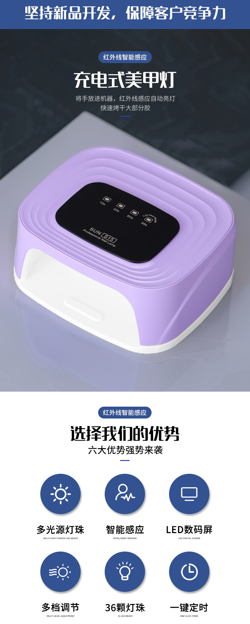 款S15双光源大功率插电式美甲灯红外感应甲油胶烤灯LED烤胶美甲灯详情1