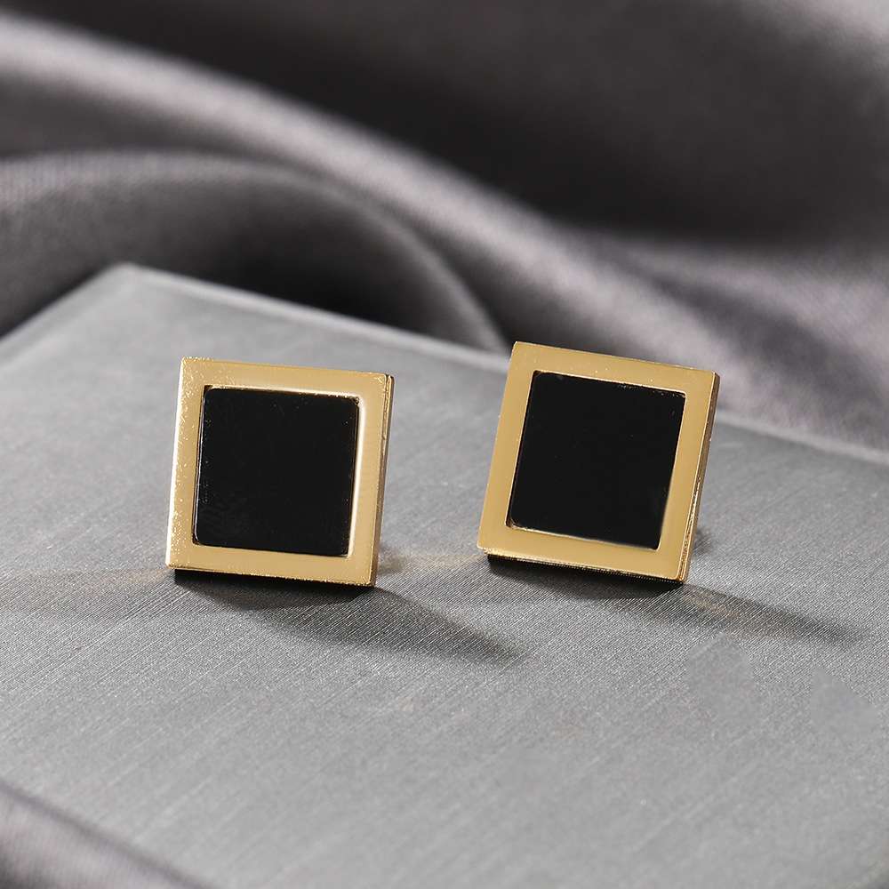 Stainless steel black butterfly earrings, geometric stud earrings, round earrings, cross-border simple earrings detail image 5