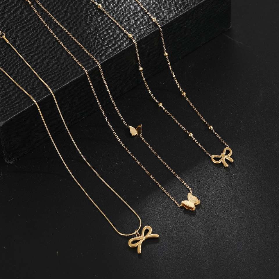 不锈钢蝴蝶项链18K精致百搭女士锁骨链金色项链外贸跨境爆款推荐项链