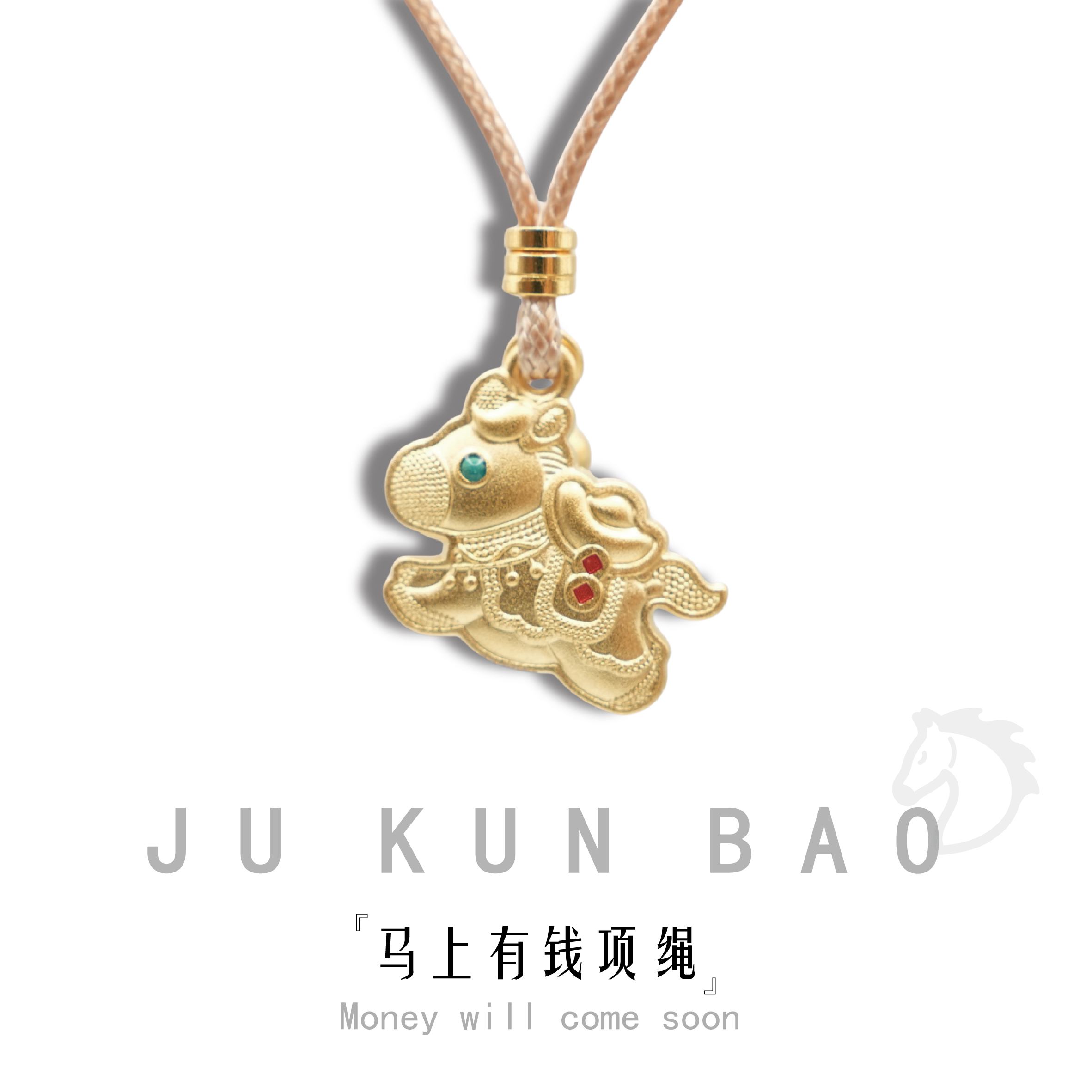 999 pure silver, gold-plated, golden horse-shaped pendant necklace, lanyard, short, elegant and classic jewelry for women