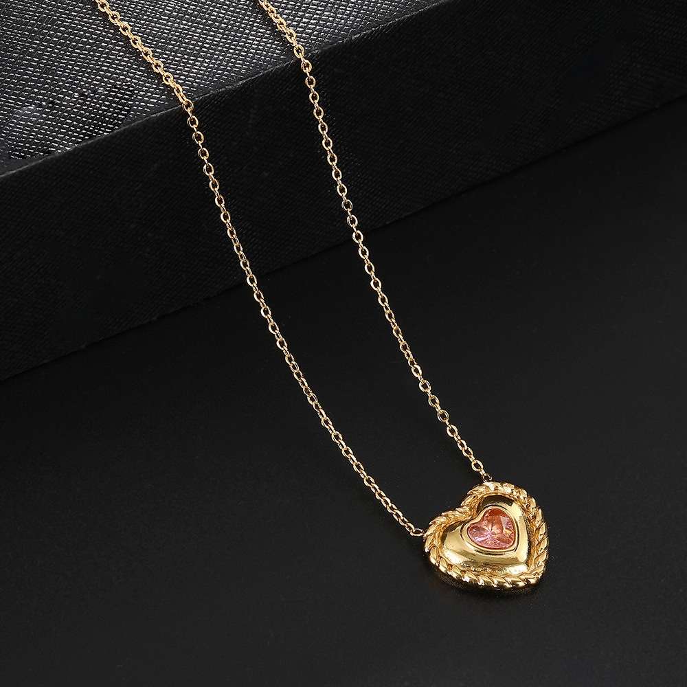 爱心不锈钢项链花朵项链18K保色女士锁骨链时尚外贸跨境项链带钻项链详情图6