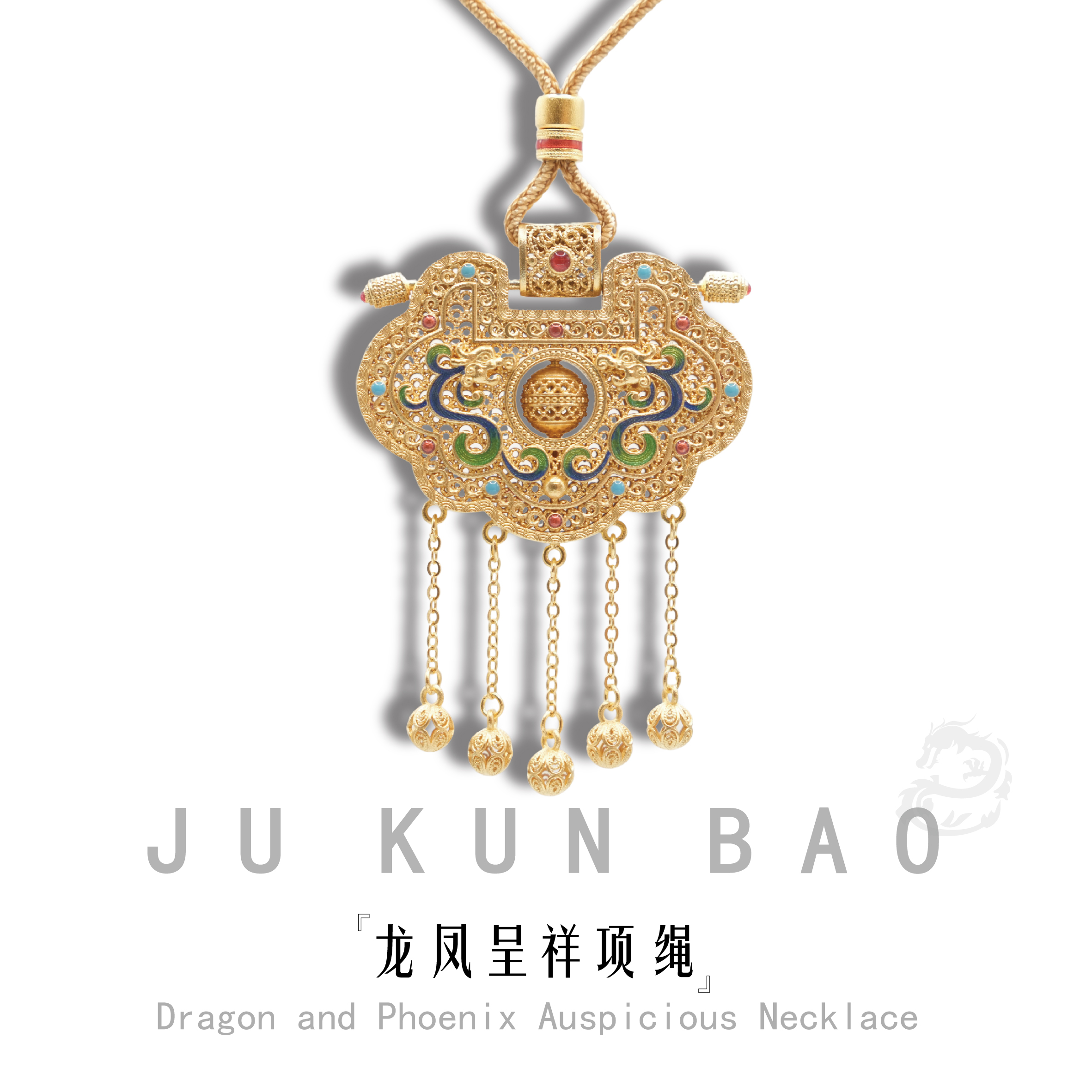 999 pure silver, gold-plated, golden dragon and phoenix auspicious pendant, necklace, lanyard, elegant and classic jewelry for women