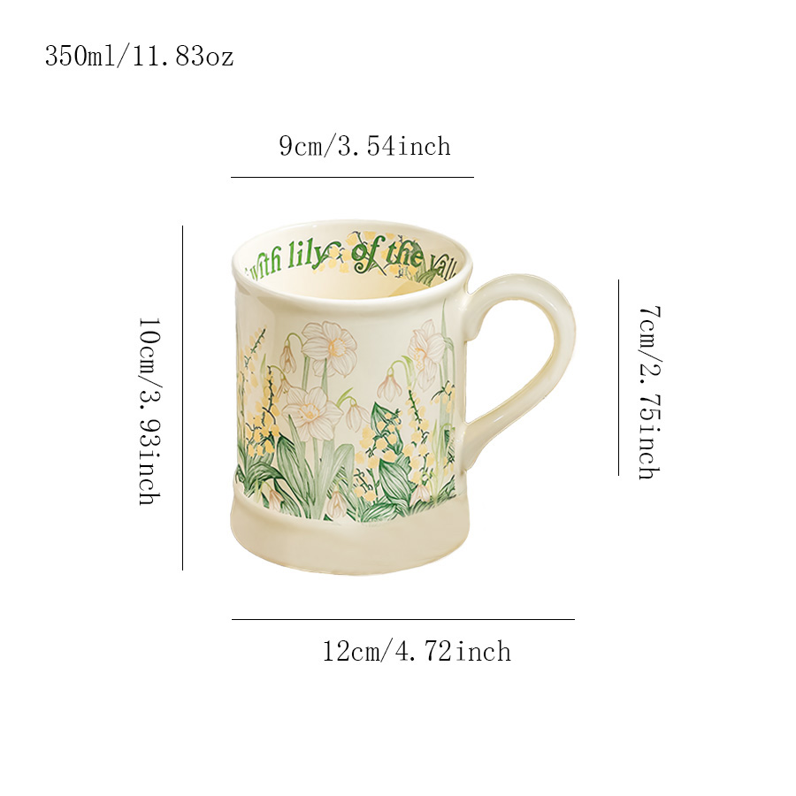 花卉图案热水杯陶瓷杯子马克杯创意陶瓷杯简约茶杯家用办公礼品