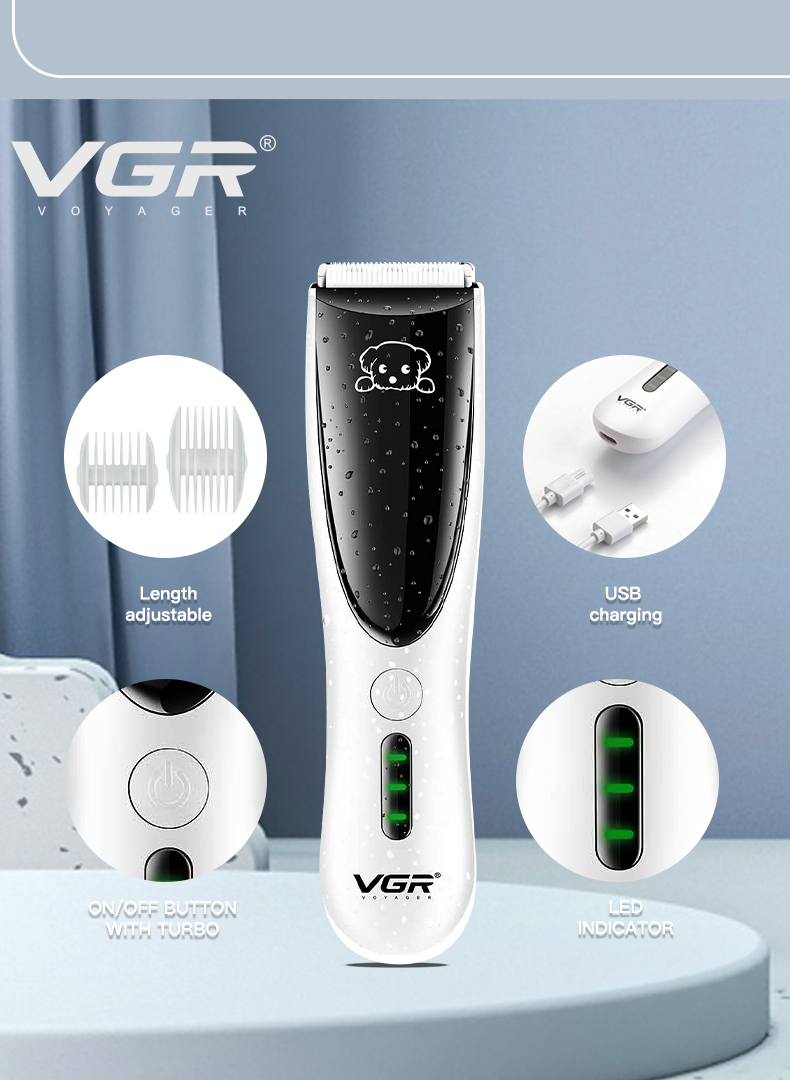 VGR232专业大功率防水低噪音猫狗剪毛器宠物店充电家用宠物理发器详情4