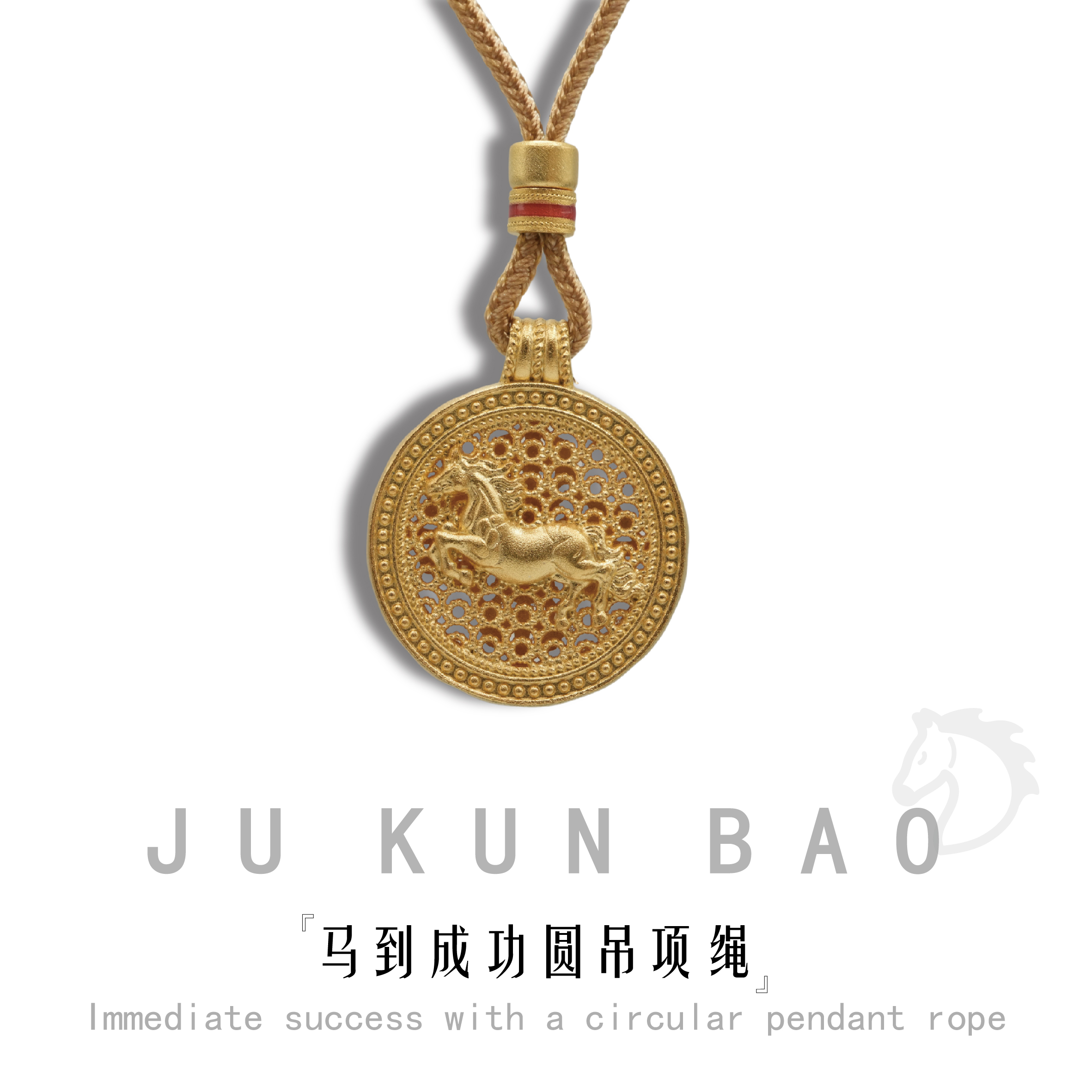 999 pure silver, gold-plated, golden horse to success, round pendant, gold-plated jewelry, silver jewelry, necklace accessory