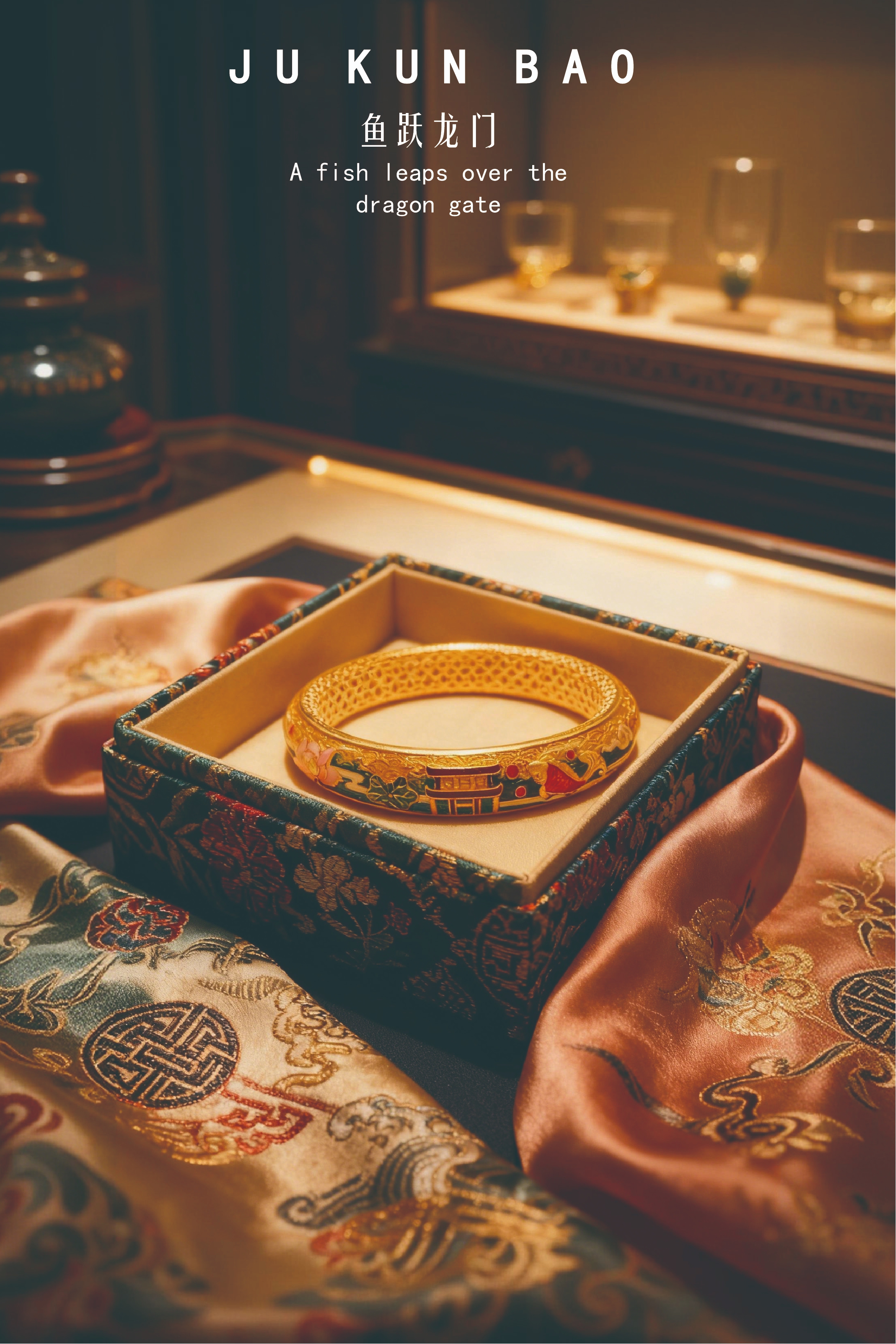 999 pure silver gold-plated fish leaping over the dragon gate, gold-plated brushed finish, enamel coloring, new Chinese style women's bracelet details Picture